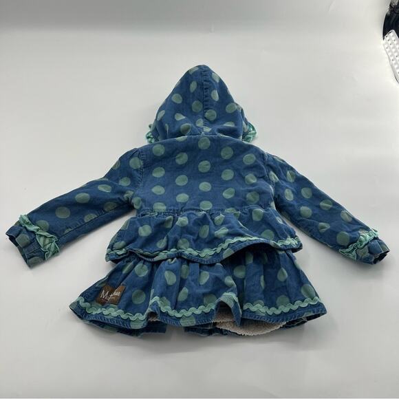 Matilda Jane Blue Ruffle Polka Dot Corduroy Jacket Sherpa Lined Coat - Picture 3 of 7
